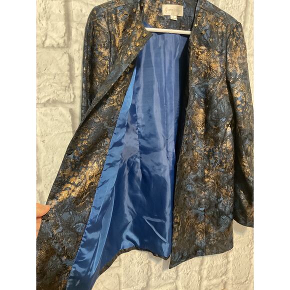 90’s Erin London Pretty Blue Gold Blazer Small Lined - Picture 5 of 6